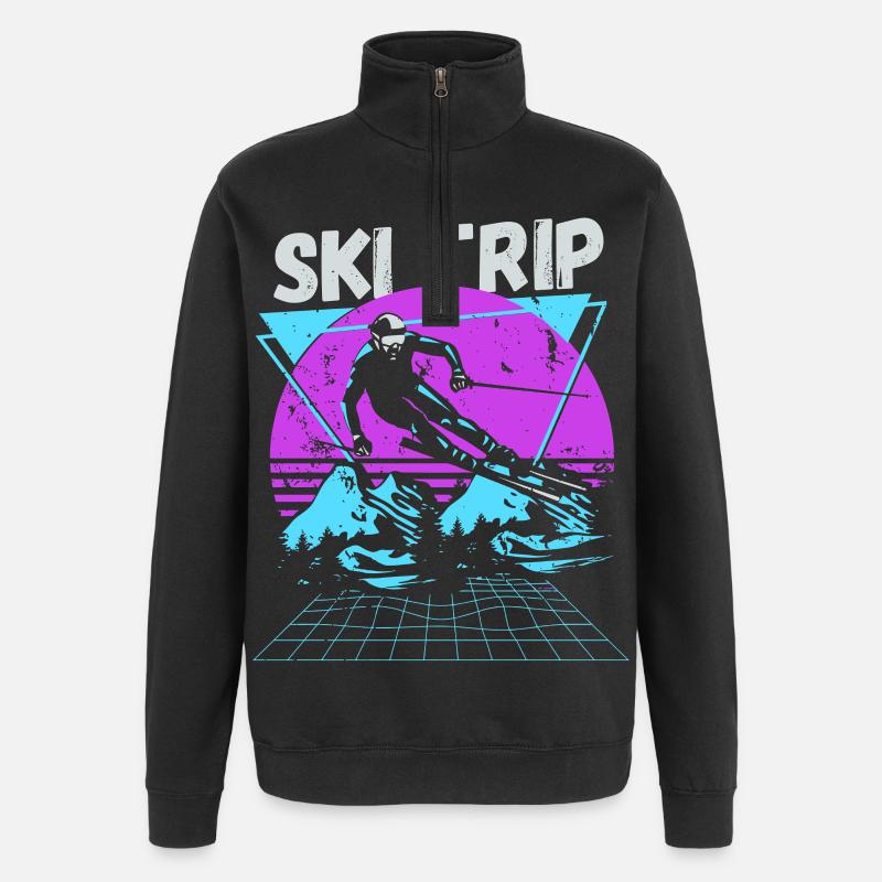 Rétro Ski Trip Néon Graphique - Sweat à zip 1/4 - noir