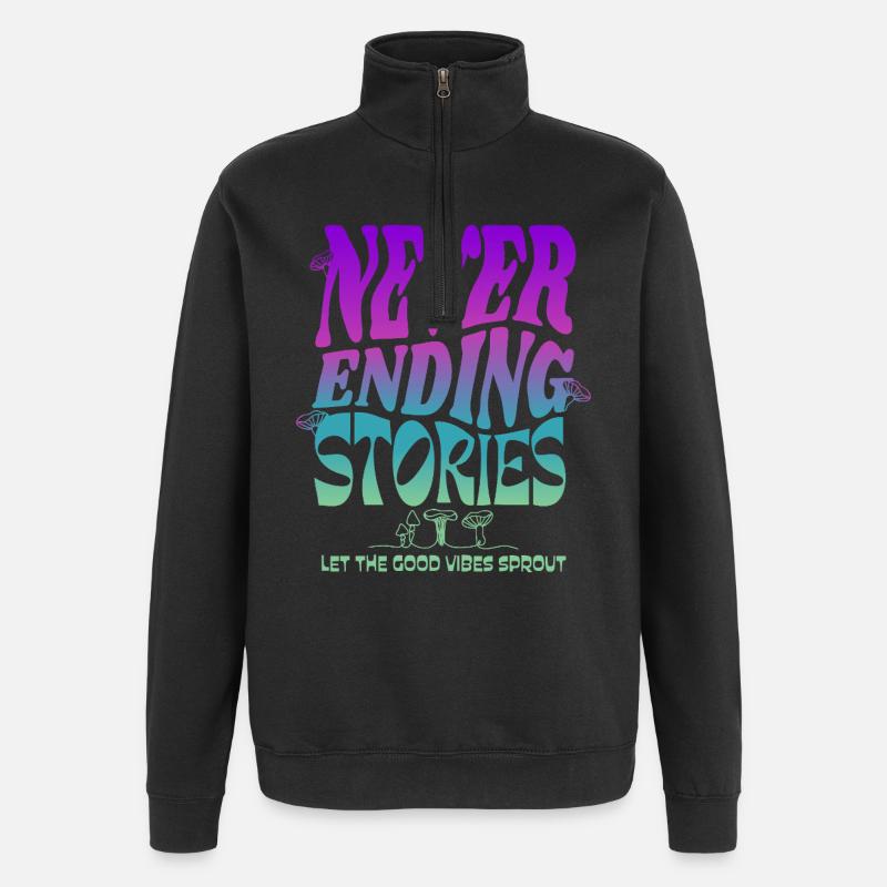 Psychedelisches Pilz-Design – Never Ending Stories - Quarter-Zip-Sweatshirt - Schwarz