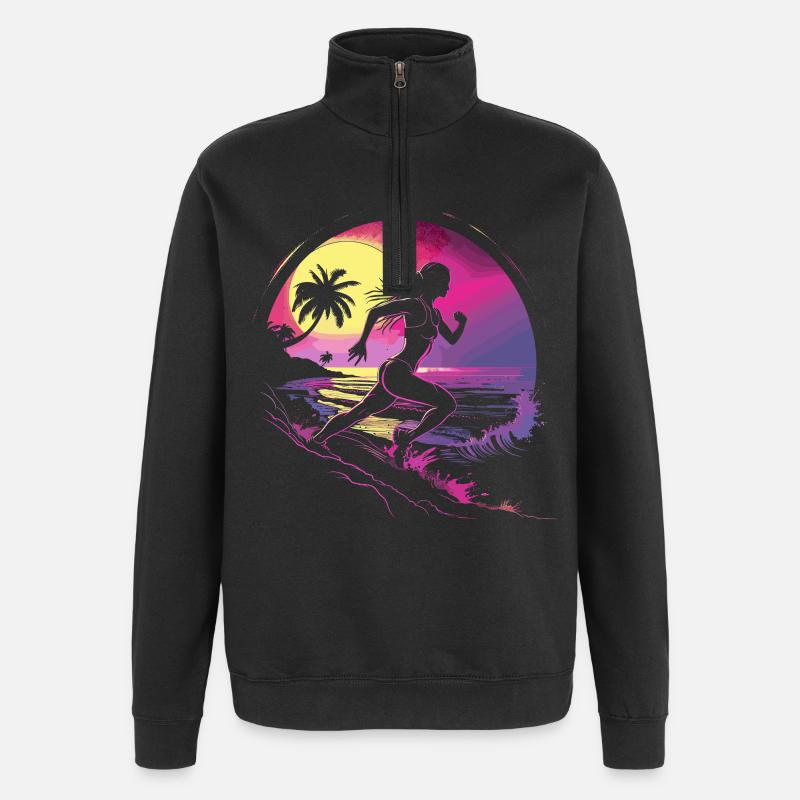Coureur Synthwave - Sweat à zip 1/4 - noir