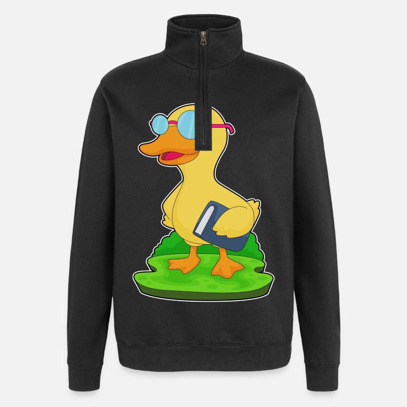 Duck Nerd Book Glasses - Quarter-Zip Sweatshirt - black