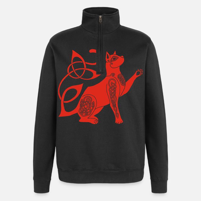 Chat rouge celte - Sweat à zip 1/4 - noir