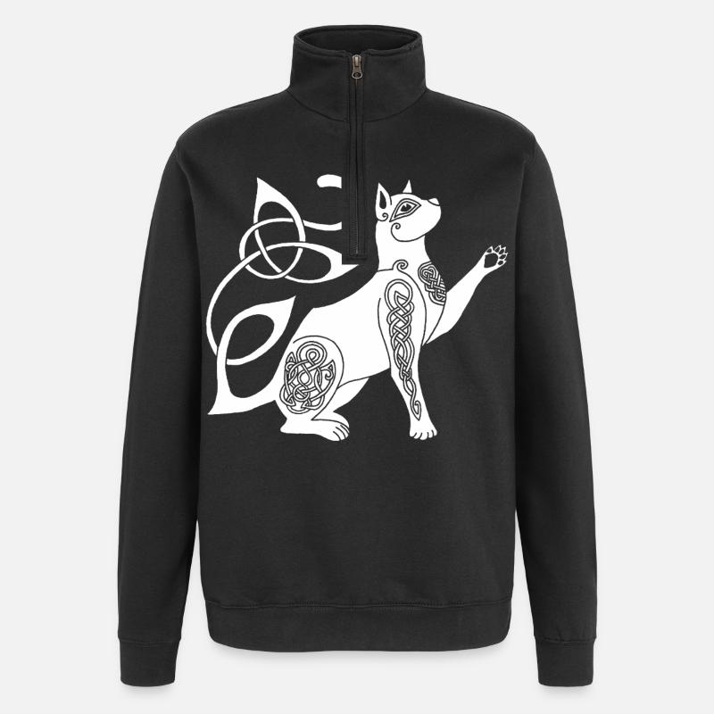 Chat blanc celte - Sweat à zip 1/4 - noir