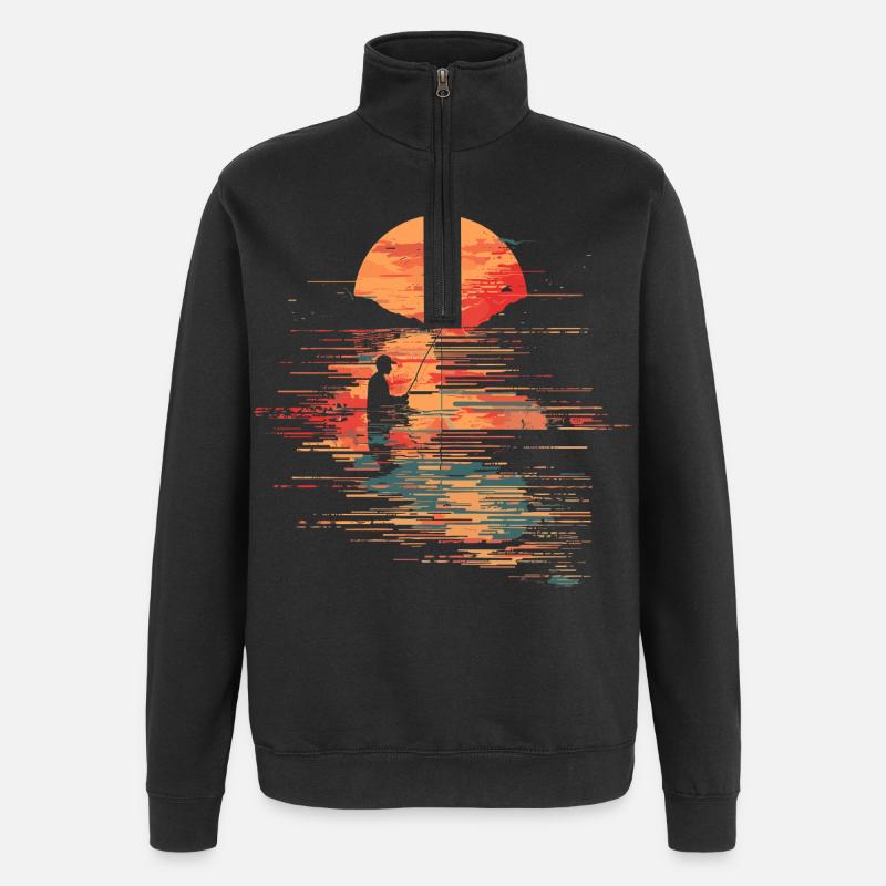 Illustration de pêche - Sweat à zip 1/4 - noir