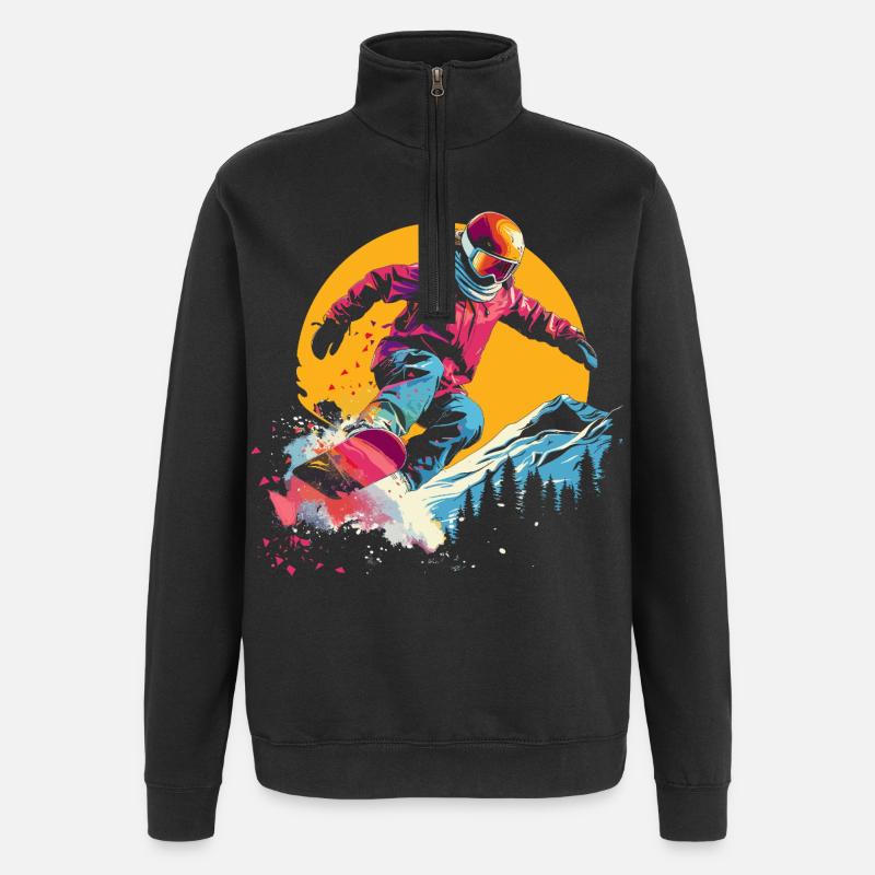 Snowboarder Synthwave - Sweat à zip 1/4 - noir