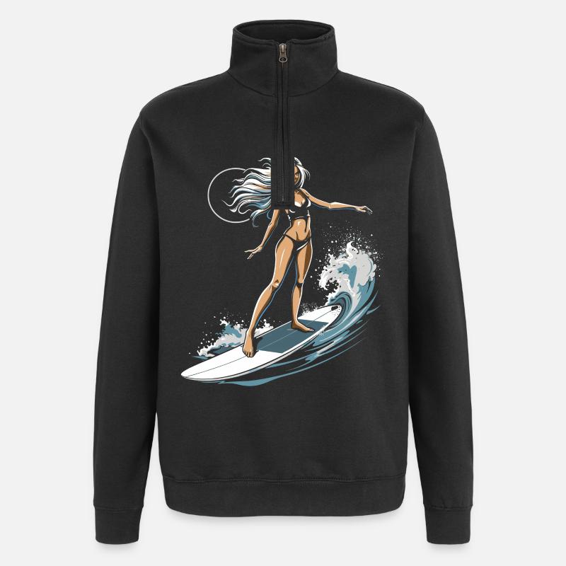 Graphique de surfeuse - Sweat à zip 1/4 - noir