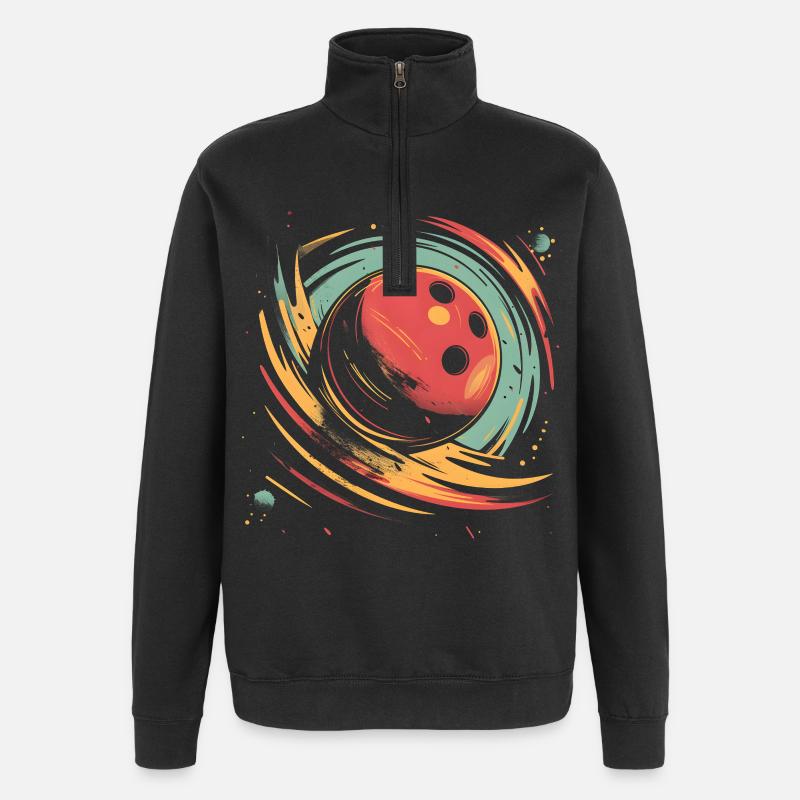 Retro Bowlingkugel - Quarter-Zip-Sweatshirt - Schwarz