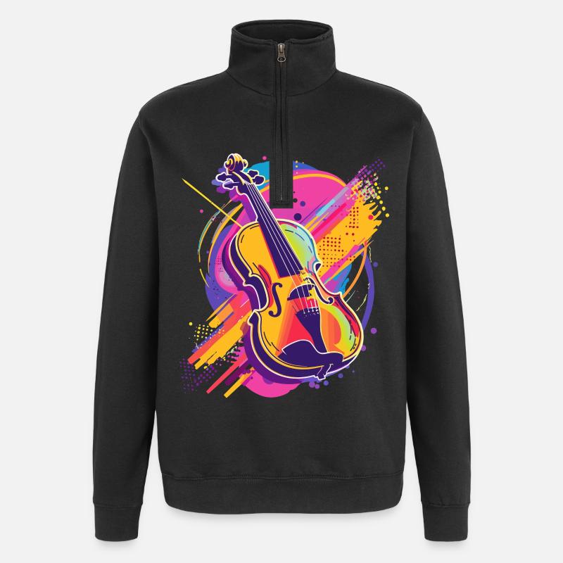 Dessin animé de violon - Sweat à zip 1/4 - noir