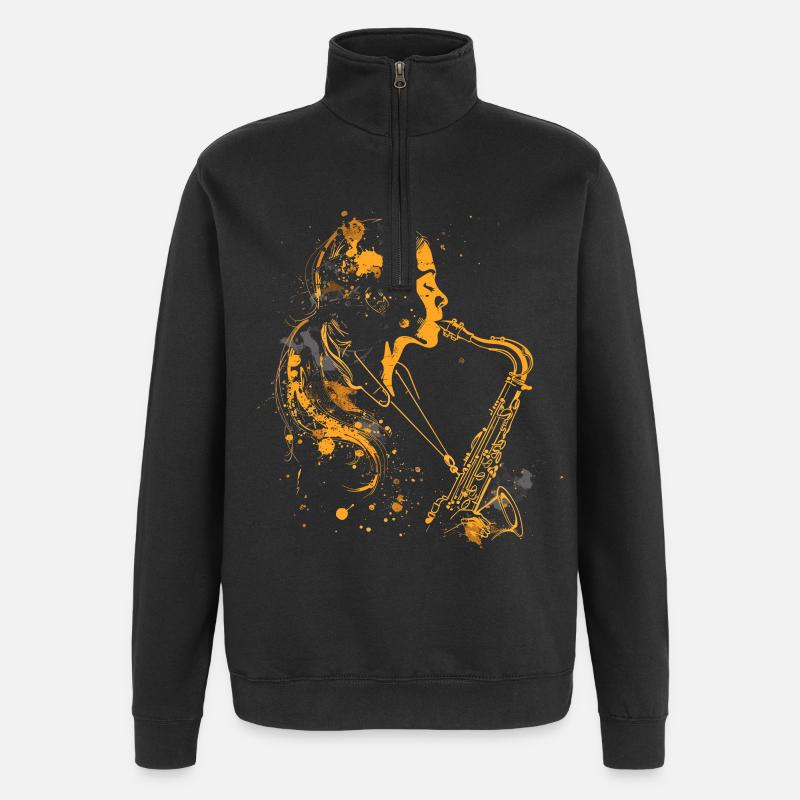 Saxophon Mädchen Graffiti - Quarter-Zip-Sweatshirt - Schwarz