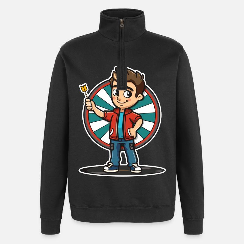 Darts Player Cartoon Style - Quarter-Zip Sweatshirt - black