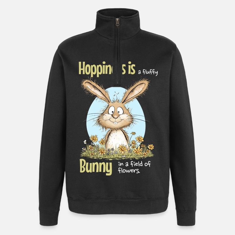 Bunny Easter Motif Saying Spring - Quarter-Zip Sweatshirt - black