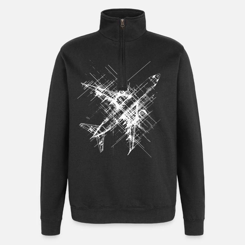 Flugzeug Line Art - Quarter-Zip-Sweatshirt - Schwarz