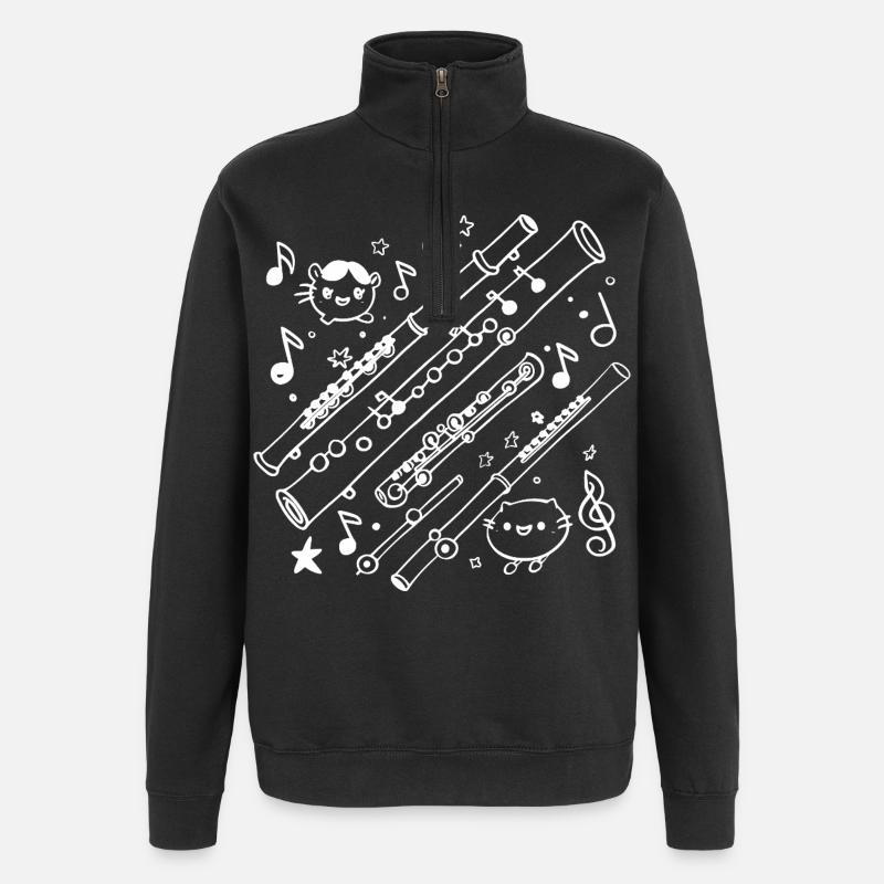 Flûte Cartoon Look - Sweat à zip 1/4 - noir