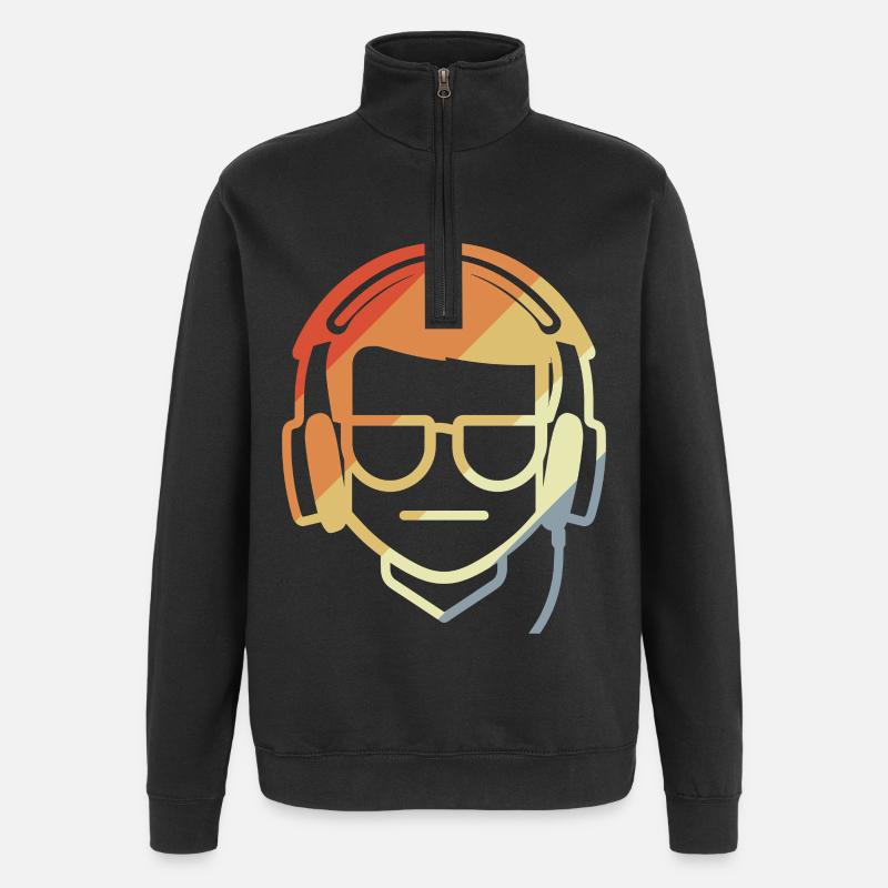 Gamer Dessin Rétro - Sweat à zip 1/4 - noir