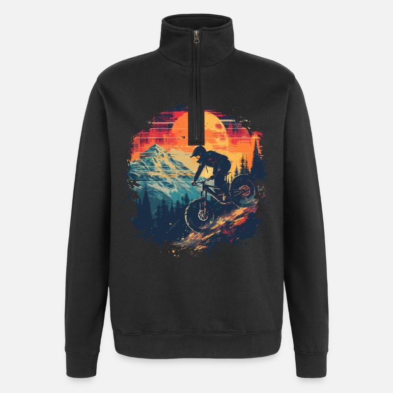 Mountain Biking Synthwave - Quarter-Zip Sweatshirt - black