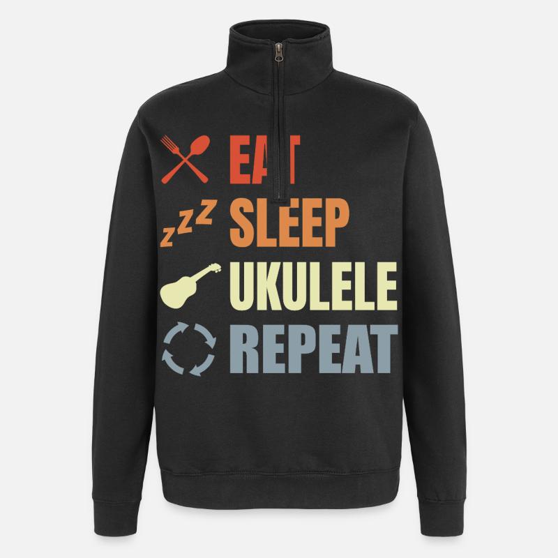 Manger dormir ukulélé répéter - Sweat à zip 1/4 - noir