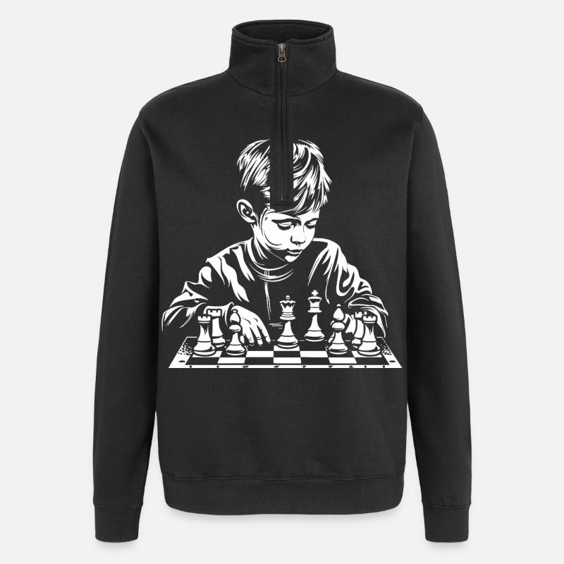 Schachjunge Skizze - Quarter-Zip-Sweatshirt - Schwarz
