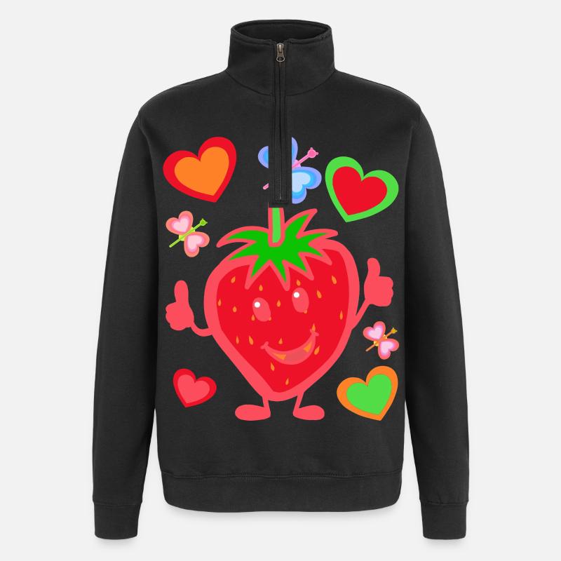 Erdbeere Erdbeer Kinder Kind Sommerzeit - Quarter-Zip-Sweatshirt - Schwarz