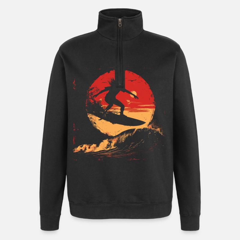 Surfeur Coucher de soleil - Sweat à zip 1/4 - noir