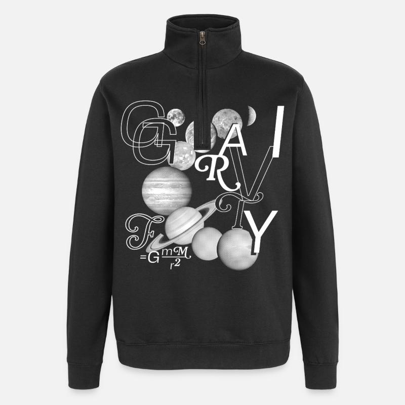 Typo-Kraft: Gravity in Style - Quarter-Zip-Sweatshirt - Schwarz