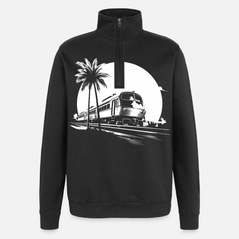 Graphismes de train - Sweat à zip 1/4 - noir