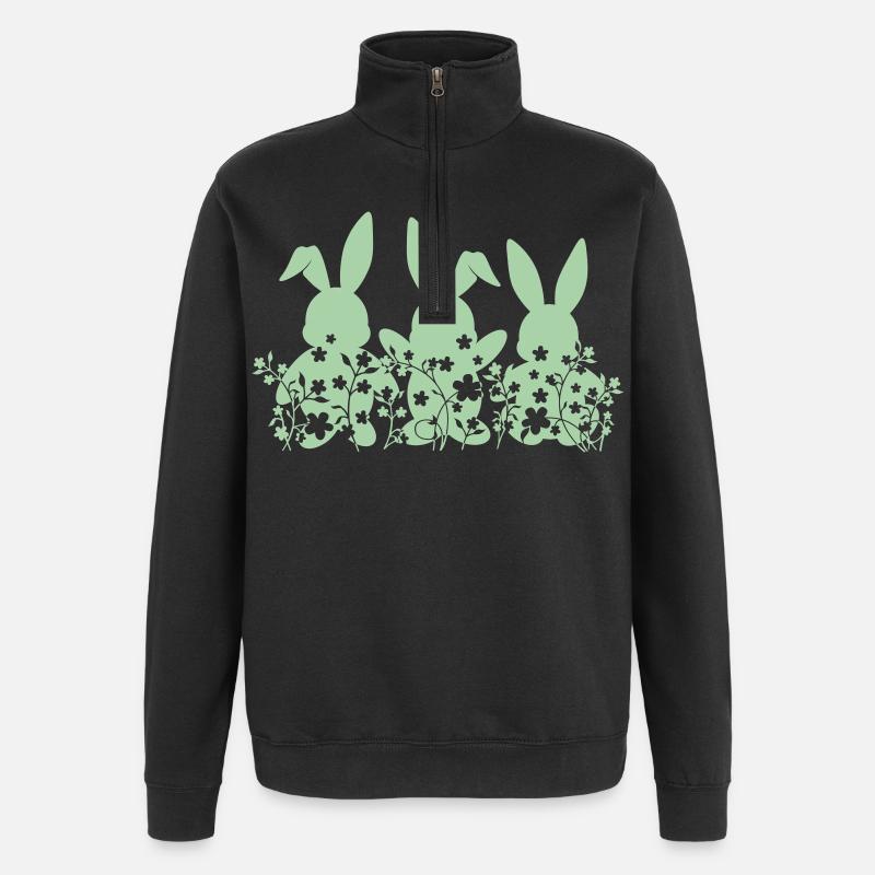 hasen ostern blumen - Quarter-Zip-Sweatshirt - Schwarz