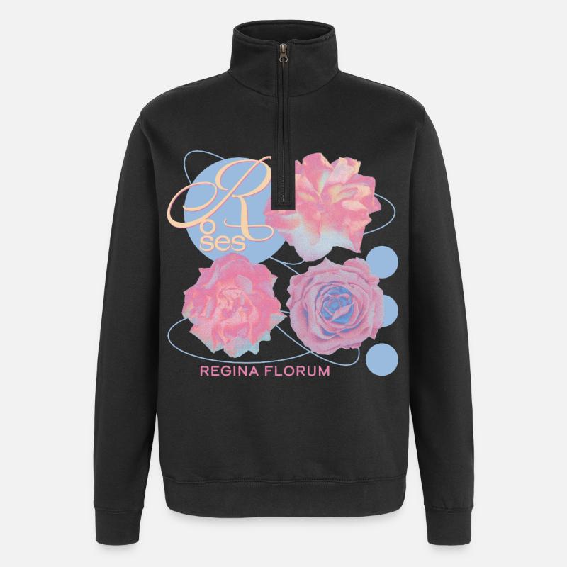 Regina Florum – Ausgefallenes Rosendesign - Quarter-Zip-Sweatshirt - Schwarz