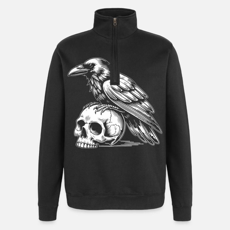 Rabe auf Totenkopf - Quarter-Zip-Sweatshirt - Schwarz