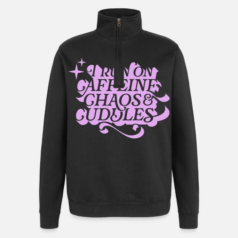Caffeine Chaos Cuddles – Power Mode On - Quarter-Zip-Sweatshirt - Schwarz