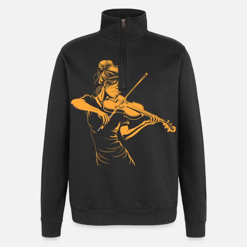 Geigenmädchen Grafik - Quarter-Zip-Sweatshirt - Schwarz