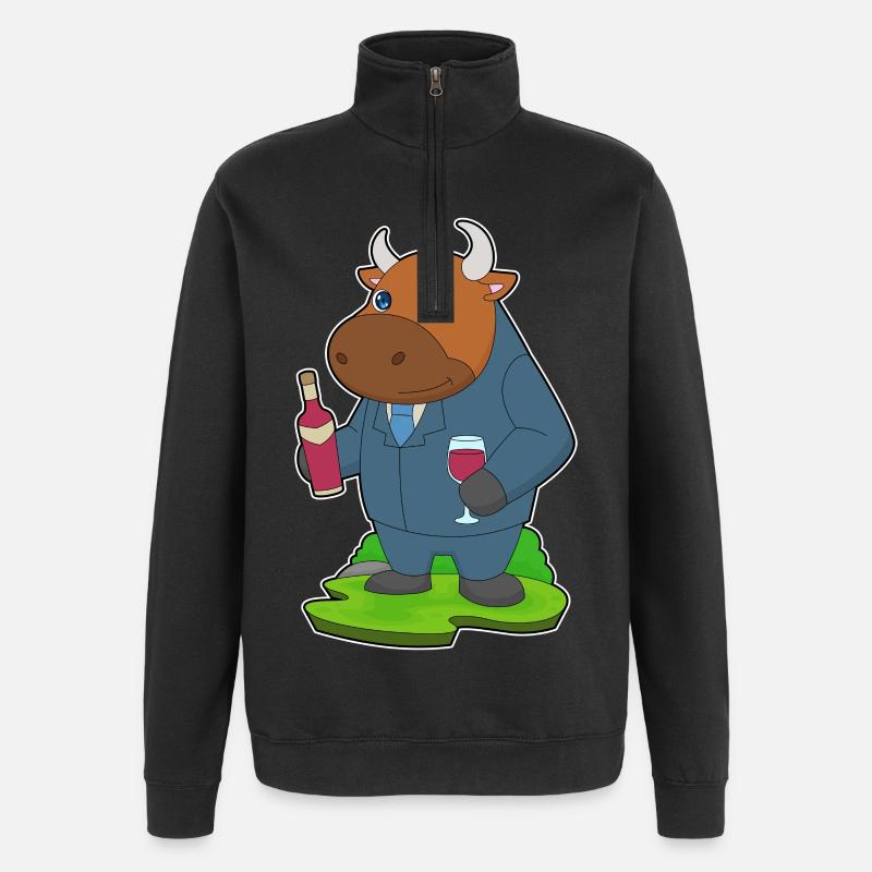Stier Flasche Rotwein - Quarter-Zip-Sweatshirt - Schwarz