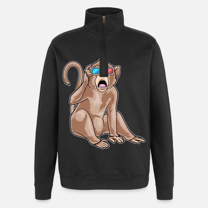 Affe Brille - Quarter-Zip-Sweatshirt - Schwarz