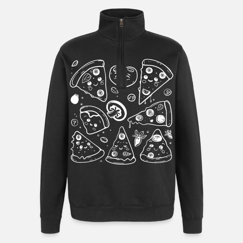 Pizza Cartoon Stil - Quarter-Zip-Sweatshirt - Schwarz