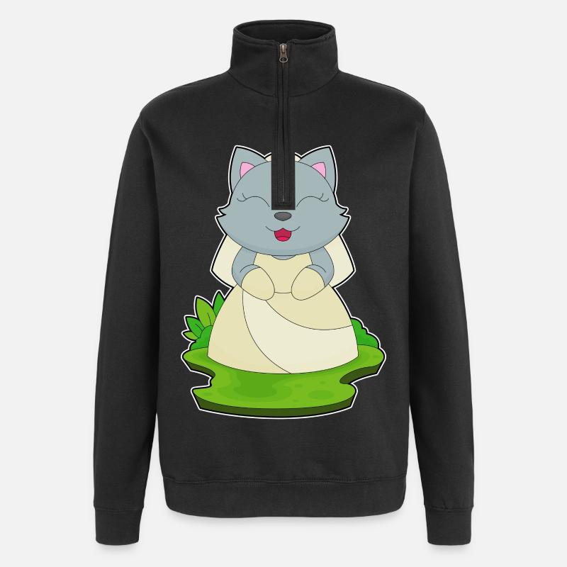 Chat Voile de mariée Mariage - Sweat à zip 1/4 - noir