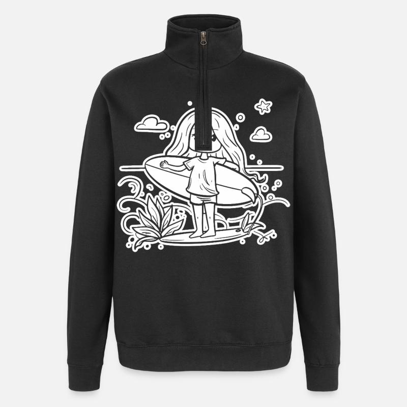 Surfeuse fille dessin animé - Sweat à zip 1/4 - noir