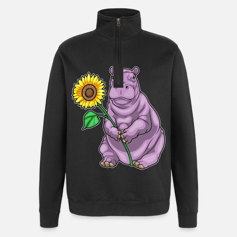 Nilpferd Sonnenblume Blumen - Quarter-Zip-Sweatshirt - Schwarz
