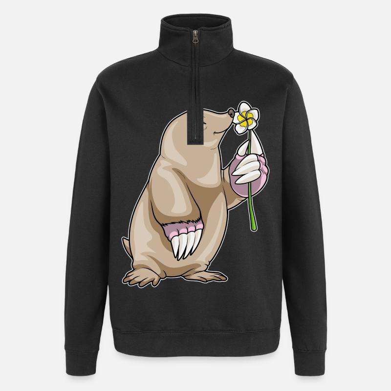 Taupe Plumeria Fleurs - Sweat à zip 1/4 - noir