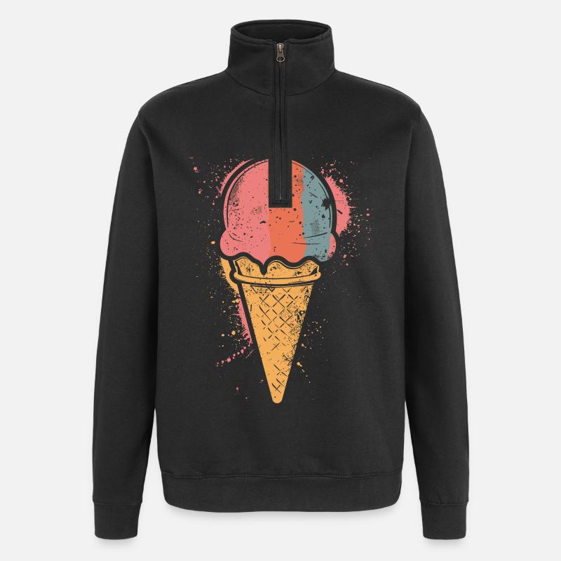 Retro Eiscreme - Quarter-Zip-Sweatshirt - Schwarz
