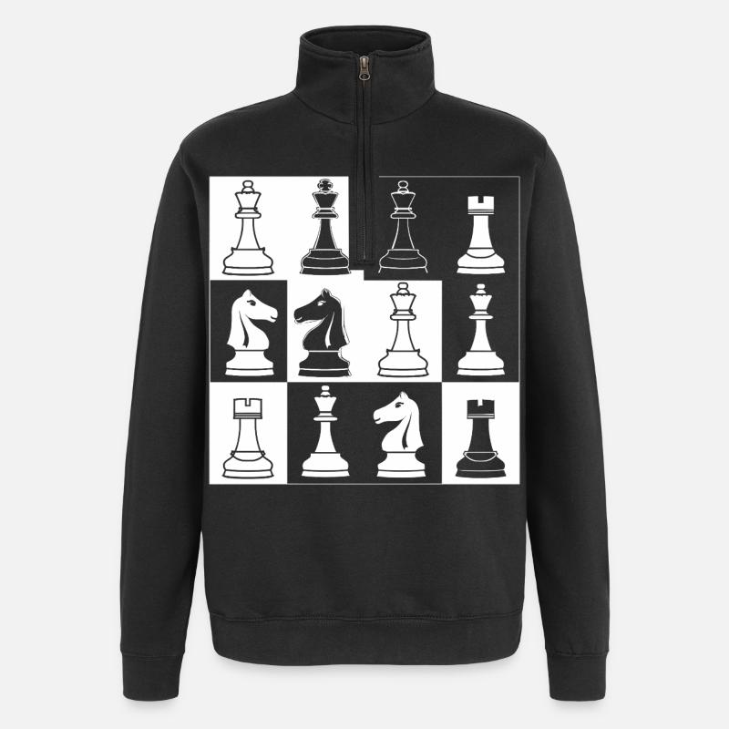 Schachfiguren Skizze - Quarter-Zip-Sweatshirt - Schwarz