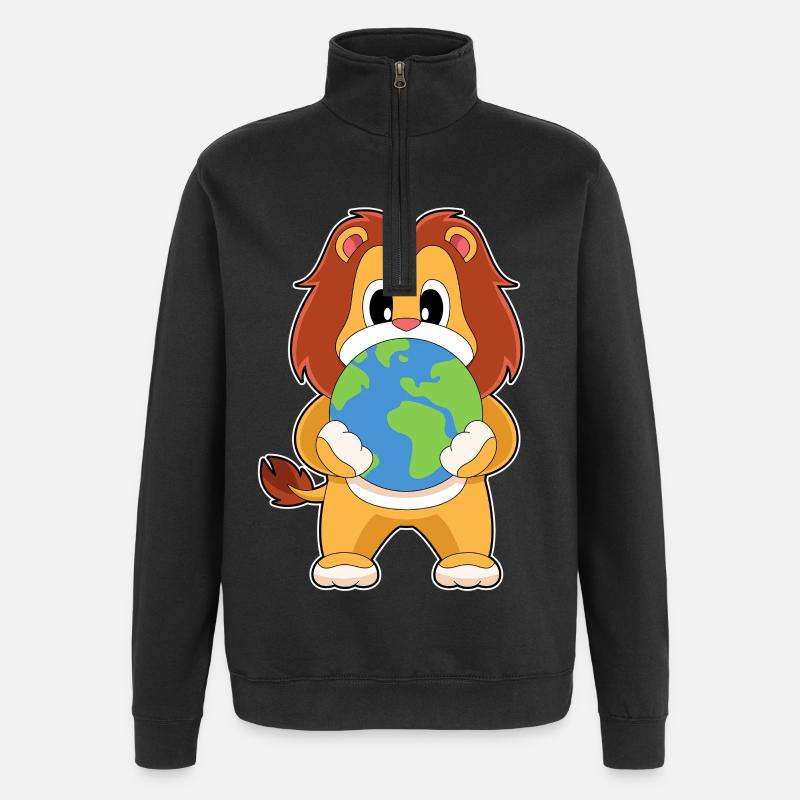 Lion Earth Globe - Quarter-Zip Sweatshirt - black
