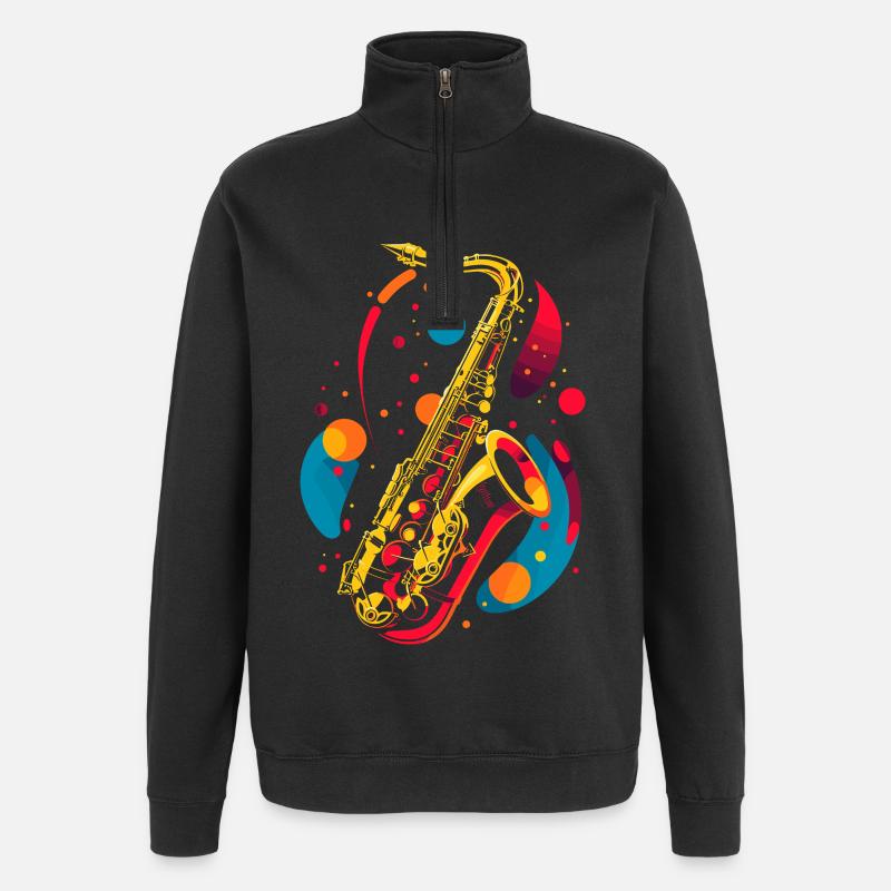 Saxophon Grafik - Quarter-Zip-Sweatshirt - Schwarz