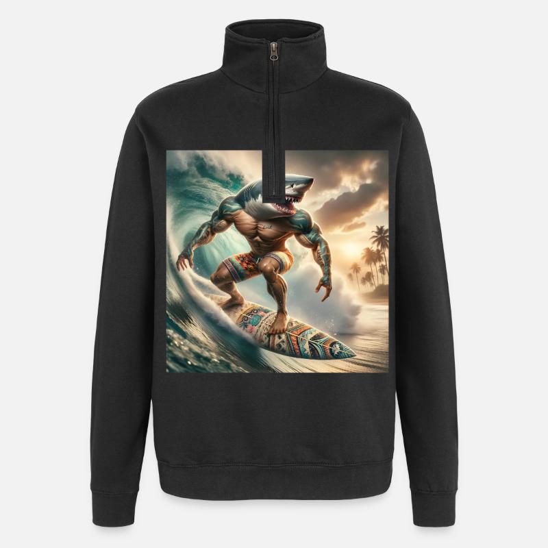 Surfer Shark Creative Design - Quarter-Zip Sweatshirt - black