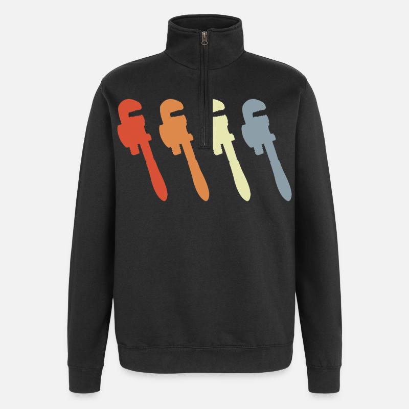 Retro Pipe Wrench - Quarter-Zip Sweatshirt - black
