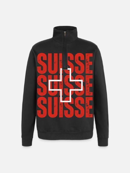 Drapeau de la Suisse, fierté suisse - Sweat à zip 1/4 - noir