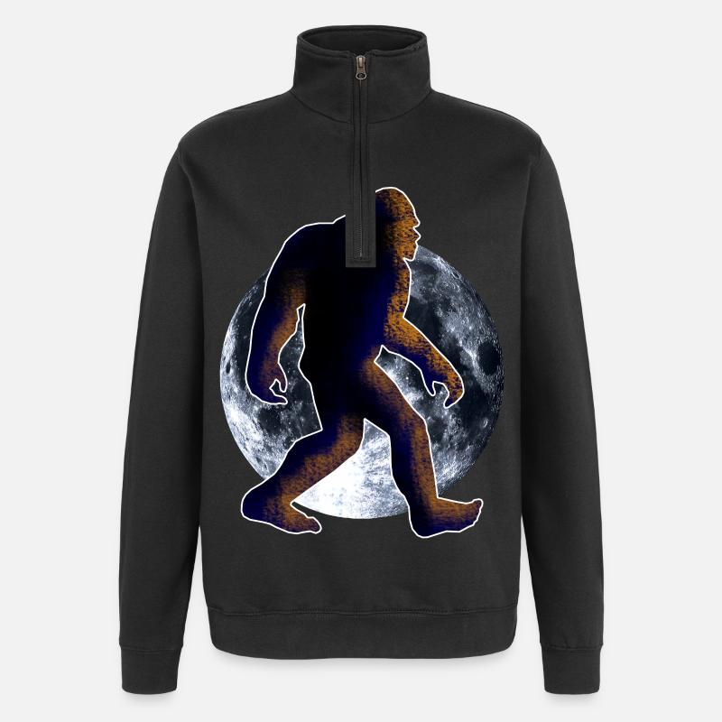 Bigfoot Sasquatch und Mond - Quarter-Zip-Sweatshirt - Schwarz