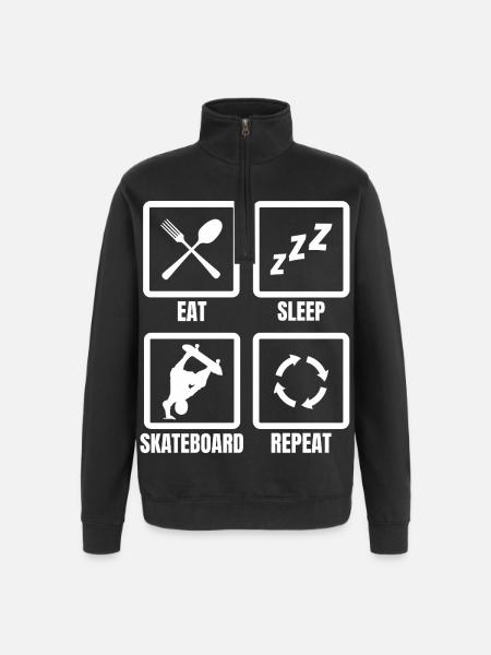 Eat Sleep Skateboard Repeat - Quarter-Zip Sweatshirt - black