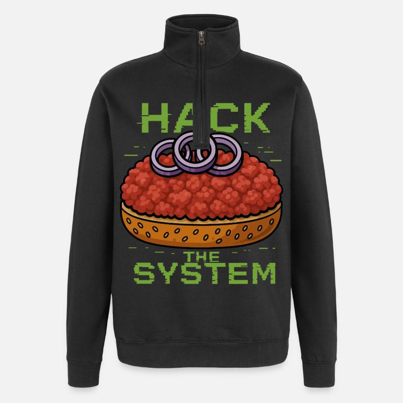 Hack the System – Mettbrötchen Shirt - Gourmett - Quarter-Zip-Sweatshirt - Schwarz