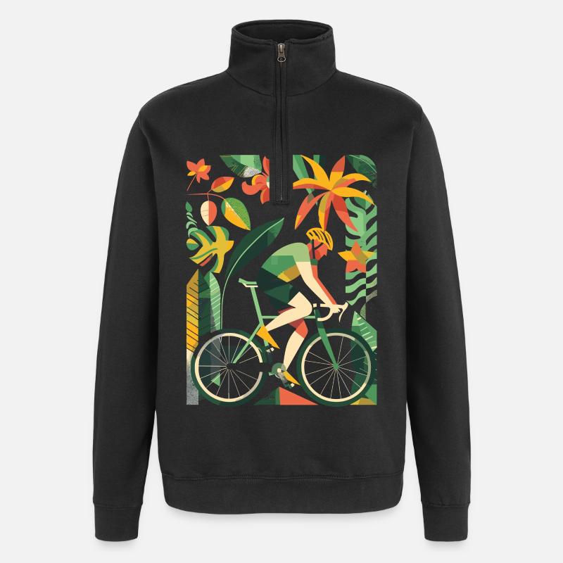Fahrradfahrer Comic Look - Quarter-Zip-Sweatshirt - Schwarz