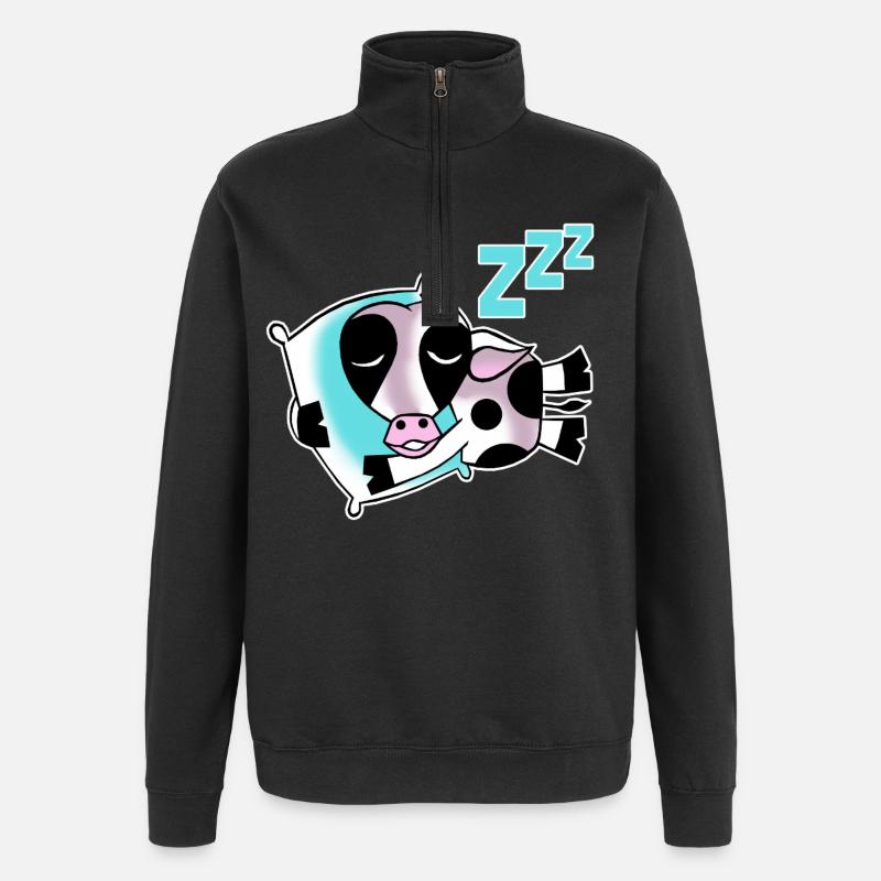 Vache endormie - Sweat à zip 1/4 - noir