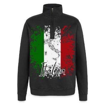 Italienische Flagge, italienischer Stolz - Quarter-Zip-Sweatshirt - Schwarz - Vorne - AI Model Female 172 light (172cm) & AI Model Male 178 dark (178cm)