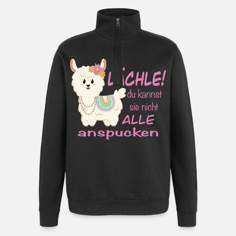 Lama Lächle! lustiger Spruch - Quarter-Zip-Sweatshirt - Schwarz